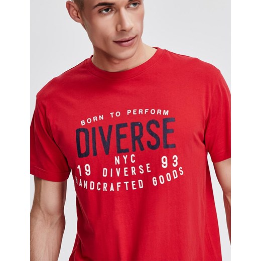 T-shirt męski czerwony Diverse z krótkimi rękawami 