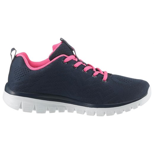 Niebieskie buty sportowe damskie Skechers dla biegaczy sznurowane na wiosnę 