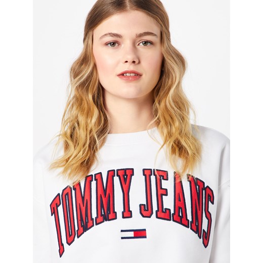 Bluza damska biała Tommy Jeans w stylu młodzieżowym z napisami dresowa 