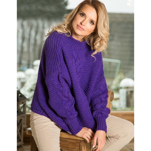 Sweter damski Fobya fioletowy bez wzorów 