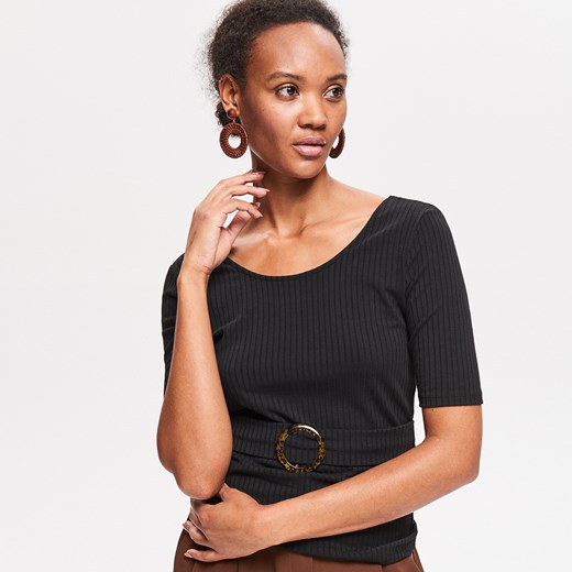 Bluzka damska czarna Reserved z krótkim rękawem casual jesienna 