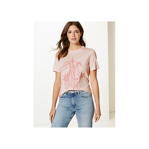Różowa bluzka damska Marks & Spencer z okrągłym dekoltem 