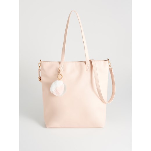 Shopper bag Sinsay różowa na ramię matowa z pomponami 