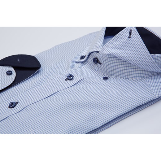 Koszula biała-niebieska kratka- kołnierzyk button down - body fit (wzrost 176-182) Lanieri  XL okazja Lanieri.pl 