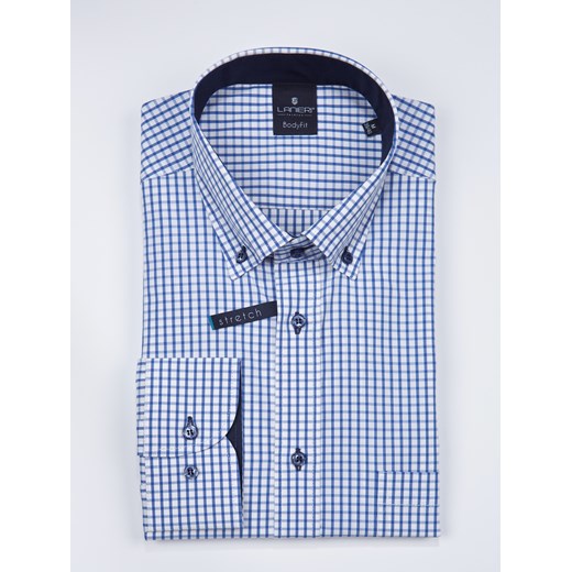 Koszul biała-niebieska kratka- kołnierzyk button down - body fit (wzrost 176-182) Lanieri  M Lanieri.pl
