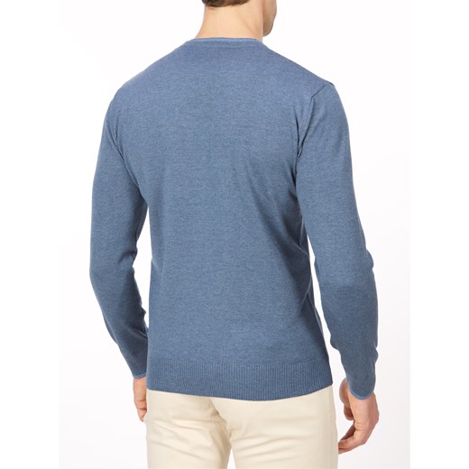 Niebieski sweter męski Lanieri Fashion z bawełny casualowy na zimę 