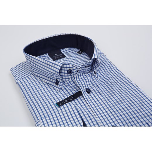 Koszul biała-niebieska kratka- kołnierzyk button down - body fit (wzrost 176-182) Lanieri  XXL Lanieri.pl