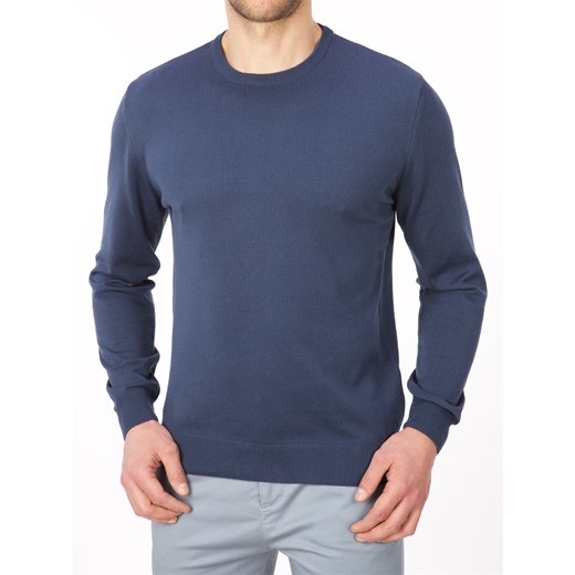 Sweter męski niebieski Lanieri z bawełny gładki 