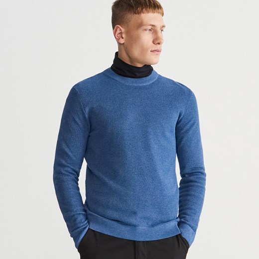 Reserved sweter męski niebieski bez wzorów 