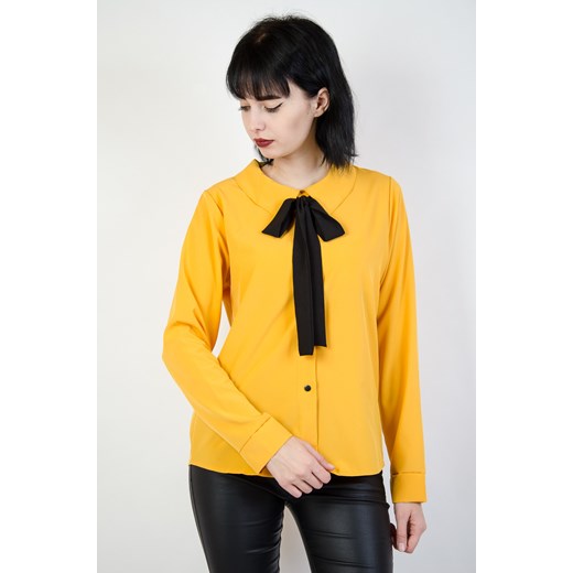 Koszula damska Olika żółta z tkaniny z długimi rękawami bez wzorów elegancka 
