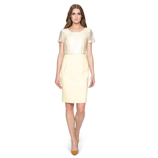 Sukienka żółta Potis & Verso midi z krótkimi rękawami elegancka 