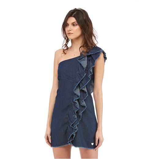 Niebieska sukienka Fornarina bez wzorów asymetryczna na imprezę bez rękawów mini 