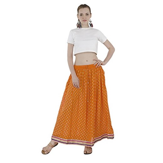 Kobiety Elastische talię sukienka Maxi długa z nadrukiem kwiatowym w pełnej długości spódnice, kolor: pomarańczowy Skavij  sprawdź dostępne rozmiary Amazon