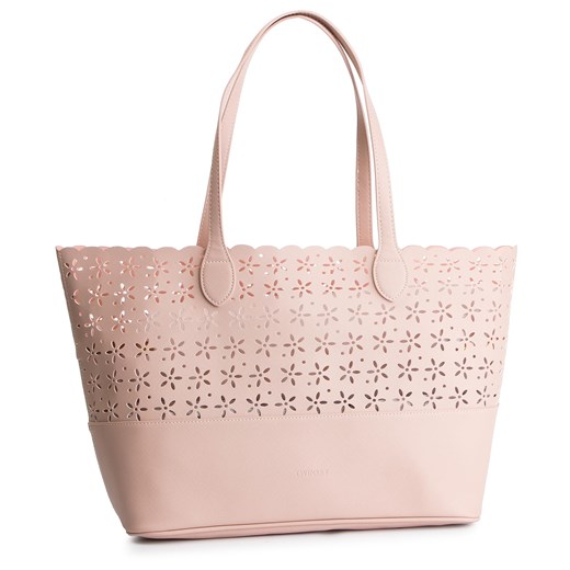 Shopper bag Twinset na ramię różowa bez dodatków mieszcząca a6 ze zdobieniami 