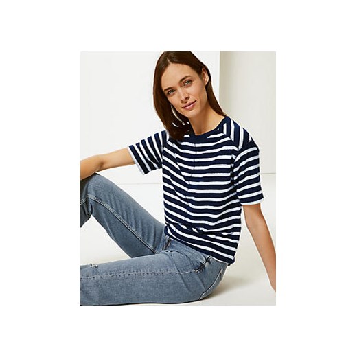 Wielokolorowa bluzka damska Marks & Spencer casual z okrągłym dekoltem z krótkimi rękawami
