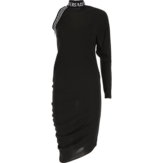 Sukienka czarna Versace balowe z długim rękawem 