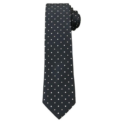 Ciemnogranatowy Elegancki Krawat Męski -ALTIES- 6 cm, w Biało-Szare Kropki, Groszki KRALTS0262 ze sklepu JegoSzafa.pl w kategorii Krawaty - zdjęcie 63017944