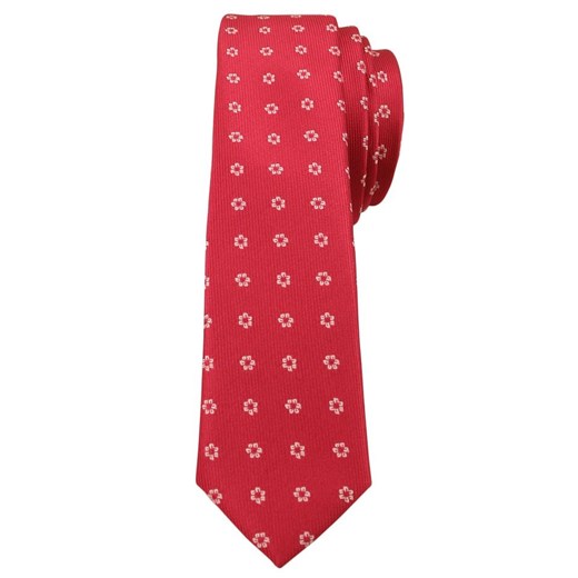 Czerwony Stylowy Krawat (Śledź) Męski w Białe Kwiatki -ALTIES- 5 cm, Wąski, Motyw Florystyczny KRALTStani0225 ze sklepu JegoSzafa.pl w kategorii Krawaty - zdjęcie 63017952