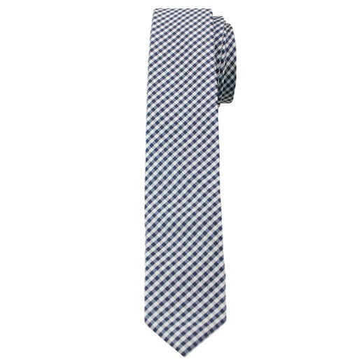 Granatowo-Biały Stylowy Krawat (Śledź) Męski -ALTIES- 5 cm, Wąski, w Drobną Kratkę KRALTStani0223 Alties   JegoSzafa.pl