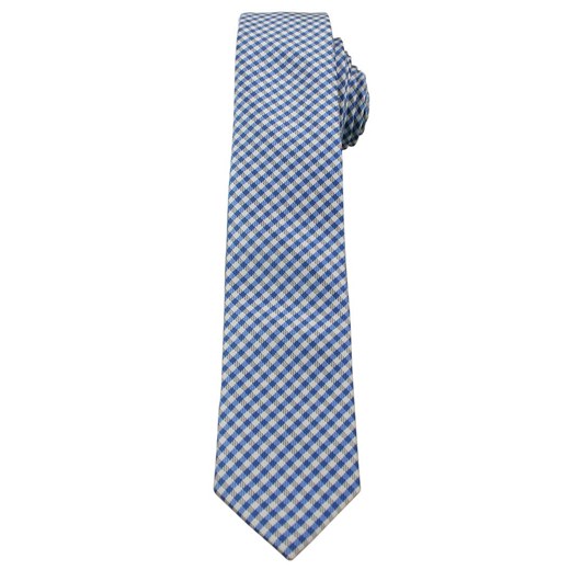 Niebieski Stylowy Krawat (Śledź) Męski -ALTIES- 5 cm, Wąski, w Drobną Kratkę KRALTStani0241 Alties   JegoSzafa.pl