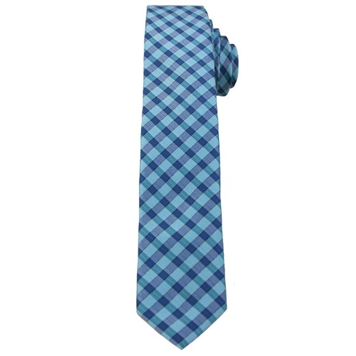 Niebieski Stylowy Krawat (Śledź) Męski w Drobną Kratkę -ALTIES- 5 cm, Wąski KRALTStani0222  Alties  JegoSzafa.pl