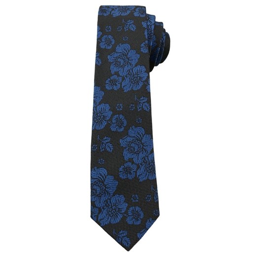Popielaty Elegancki Krawat w Chabrowe Kwiatki -ALTIES- 6 cm, Męski, Motyw Florystyczny KRALTS0251 Alties   JegoSzafa.pl