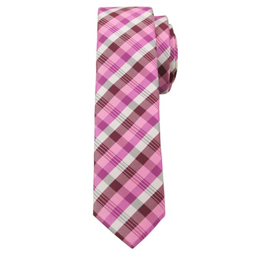 Różowy Stylowy Krawat (Śledź) w Kratkę -ALTIES- 5 cm, Wąski, Męski KRALTStani0229 Alties   JegoSzafa.pl