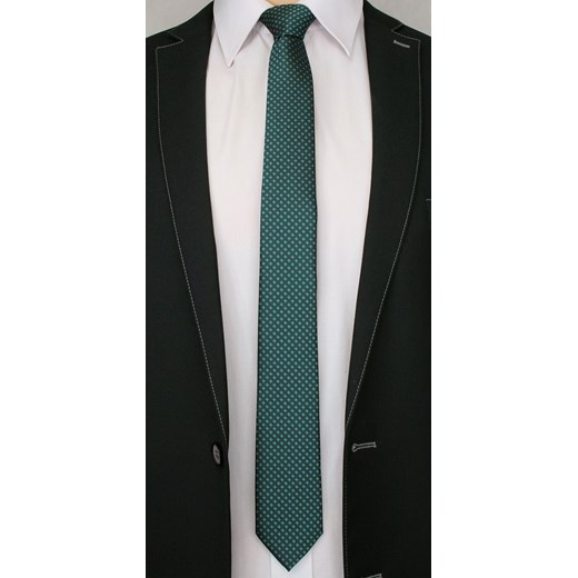 Zielony Elegancki Krawat Męski -ALTIES- 6 cm, Butelkowy w Drobny Wzór KRALTS0258  Alties  JegoSzafa.pl