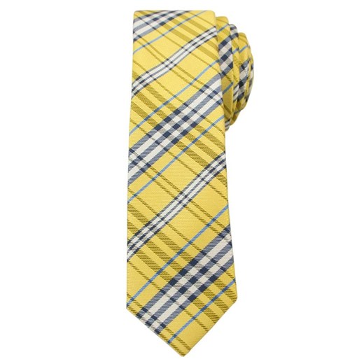 Żółty Stylowy Krawat (Śledź) Męski -ALTIES- 5 cm, Wąski, w Szkocką Kratkę KRALTStani0230 Alties   JegoSzafa.pl