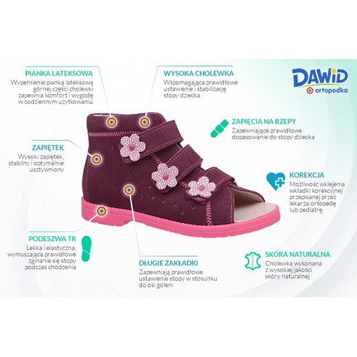 Sandały Profilaktyczne Ortopedyczne Buty DAWID 1043 Fiolet FC2 Z18