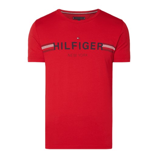 Tommy Hilfiger t-shirt męski czerwony bawełniany na wiosnę z krótkim rękawem 