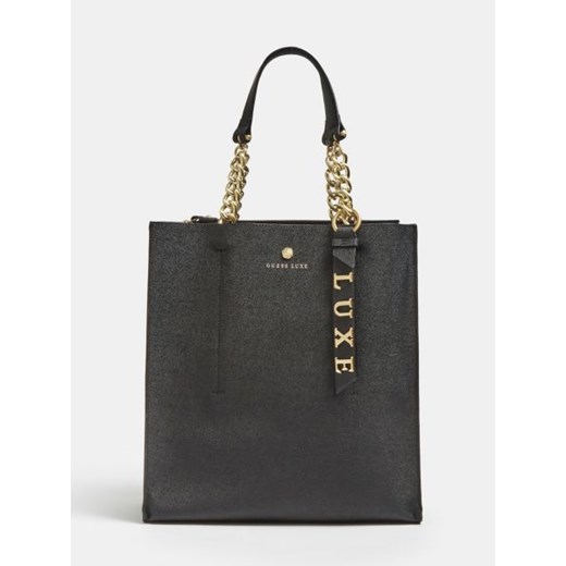 Shopper bag Guess duża bawełniana na ramię w stylu glamour bez dodatków 