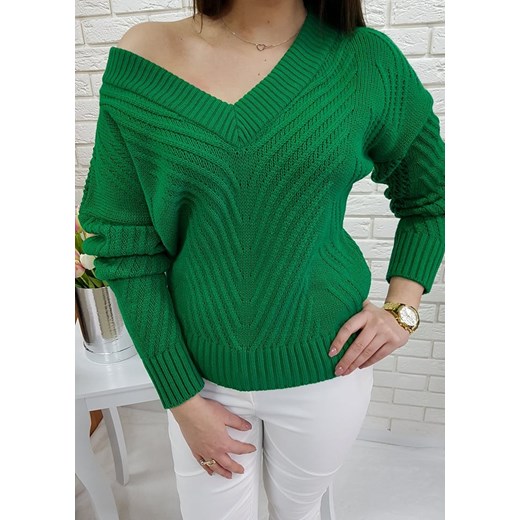 Sweter damski zielony bez wzorów 