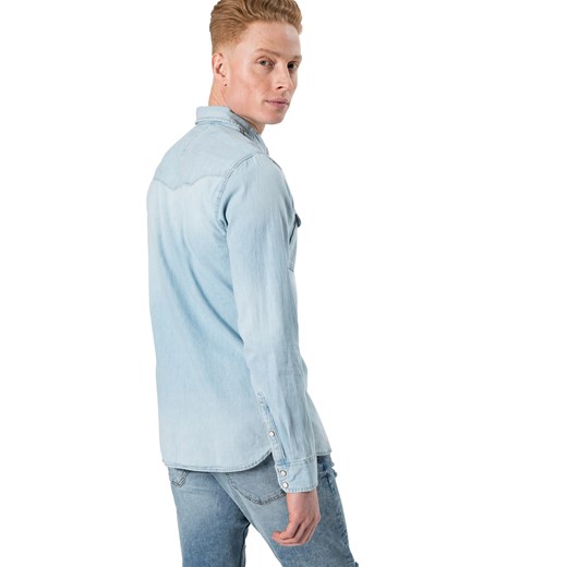 Tommy Jeans koszula męska niebieska z długim rękawem bawełniana z klasycznym kołnierzykiem 
