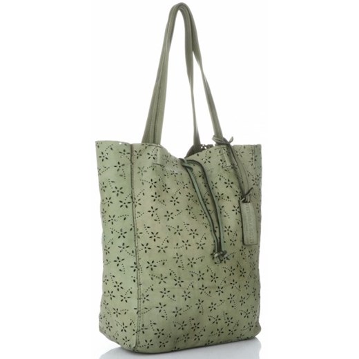 Shopper bag Vittoria Gotti bez dodatków duża zielona skórzana 