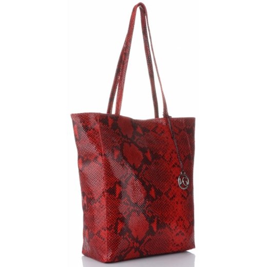 Shopper bag Vittoria Gotti skórzana czerwona mieszcząca a7 