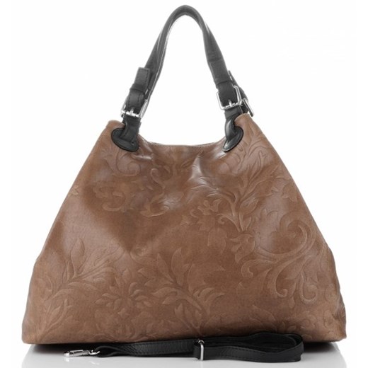 Shopper bag Genuine Leather w stylu młodzieżowym do ręki z tłoczeniem 