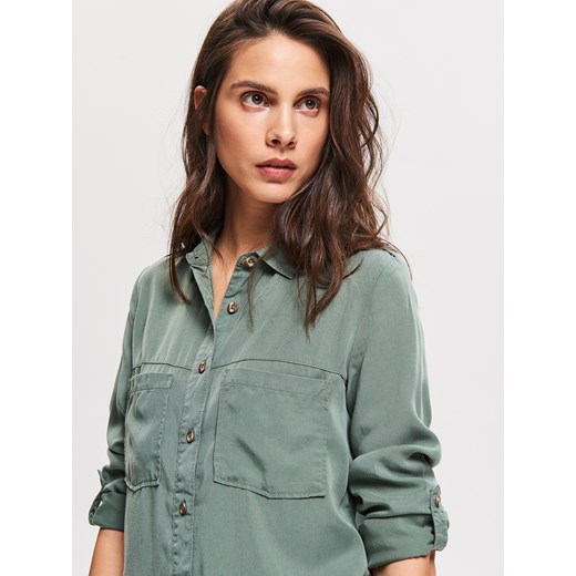 Koszula damska Reserved z długim rękawem zielona bez wzorów 
