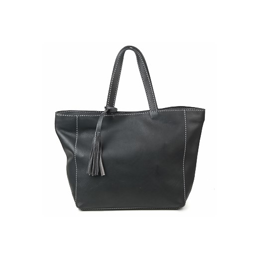 Shopper bag Loxwood mieszcząca a6 elegancka czarna z frędzlami na ramię 