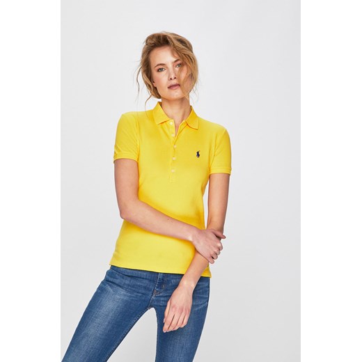 Bluzka damska Polo Ralph Lauren z dzianiny żółta z krótkim rękawem casual z kołnierzykiem