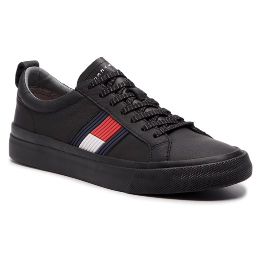 Tenisówki TOMMY HILFIGER - Flag Detail Leather Sneaker FM0FM01712  Black 990  Tommy Hilfiger 46 eobuwie.pl