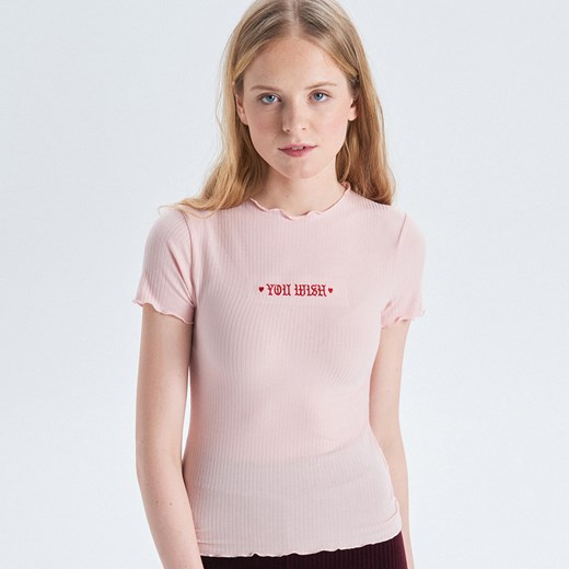Cropp - Bluzka z haftem - Różowy Cropp  XS 