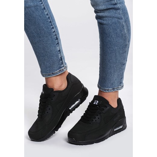 Buty sportowe damskie Renee czarne na płaskiej podeszwie wiązane zamszowe 
