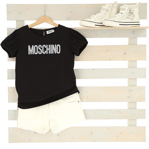 Bluzka dziewczęca Moschino z krótkimi rękawami z nadrukami bawełniana 