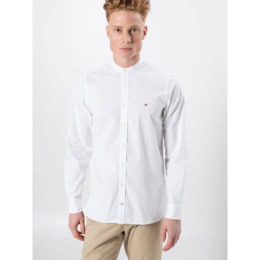 Tommy Hilfiger koszula męska biała z bawełny wiosenna ze stójką 