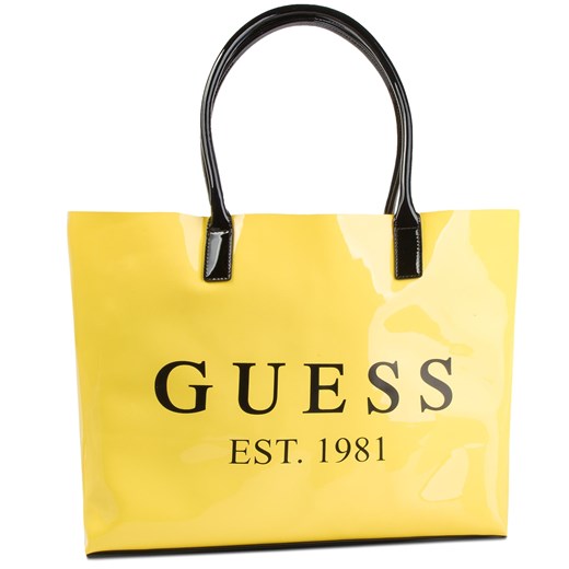 Shopper bag Guess bez dodatków żółta młodzieżowa duża z nadrukiem na ramię 