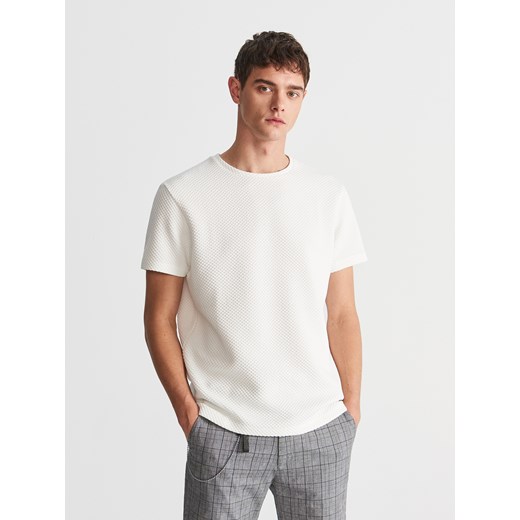 Reserved - T-shirt z teksturowanej dzianiny - Biały Reserved  XL 