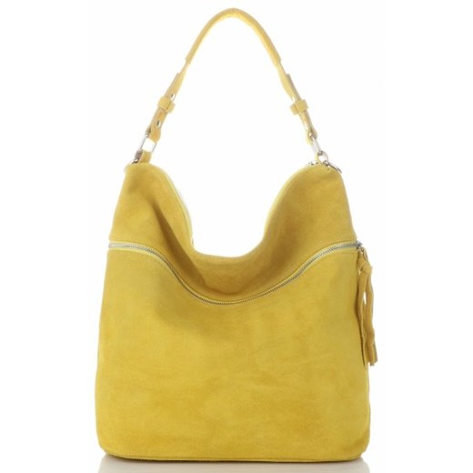 Shopper bag żółta Genuine Leather na ramię bez dodatków mieszcząca a5 