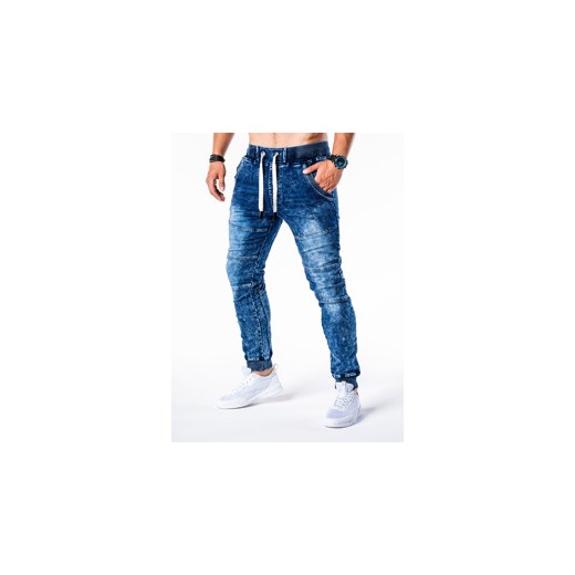 Spodnie męskie marmurkowe JOGGERY z przeszyciami -  niebieskie V1 OM-PADJ-0108 ze sklepu ombre w kategorii Jeansy męskie - zdjęcie 63200512