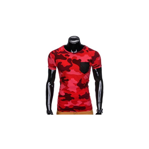 T-shirt męski z nadrukiem moro S948 - czerwony/moro